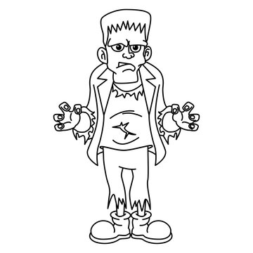 Cute Frankenstein cartoon coloring page illustration vector. For kids coloring book.