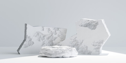 concrete podium for product presentation. Natural beauty pedestal, 3d illustration.