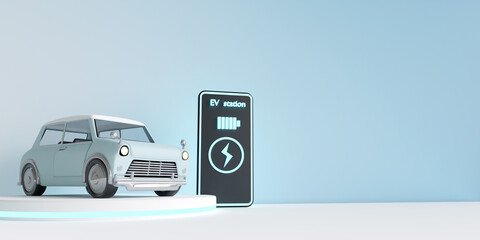 electric car at charging station. EV Car, Electric vehicle charging technology, 3d illustration