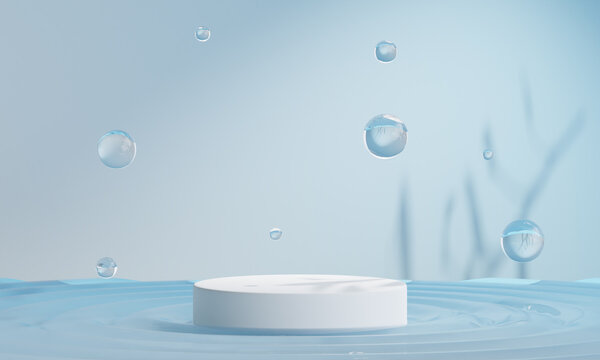 Podium on the water for product presentation. Natural beauty pedestal, relaxation and health, 3d illustration