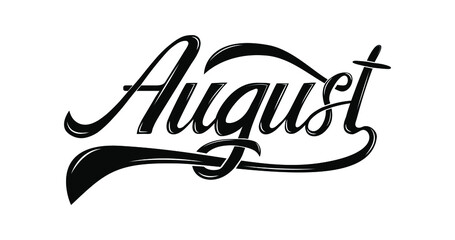 Vector illustration with August text in black color on the white background.
This Hand lettering template is suitable for calendars, diaries, posters, or photo overlays. August Summer month - obrazy, fototapety, plakaty