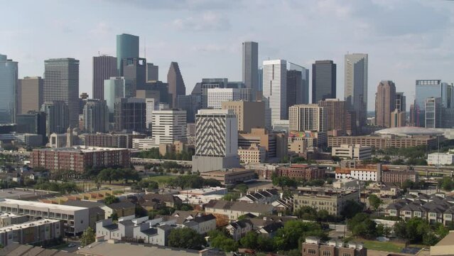 Establishing Shot Of Downtown Houston From From Historic Third Ward Area