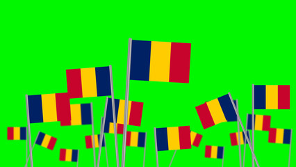 hand hold national flag of Chad isolated on green background. focused on front flags animation.