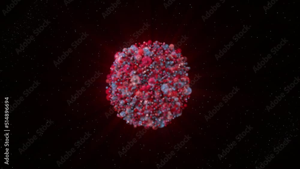 Aufkleber red dissolvable 3d ball. motion. a large ball that is animated on a black background with bright sma