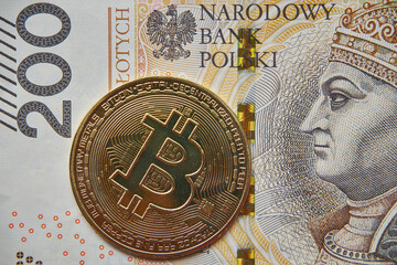 moneta bitcoin i polski banknot 