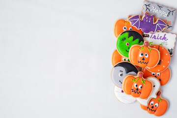 Halloween funny Cookies set on white background. Trick or Threat, Happy Halloween, Hello October, fall autumn, Festive, party and holiday concept