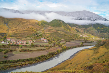 Fototapeta na wymiar Beautiful scenery of grasslands, pastures and villages in Western Sichuan Province, China
