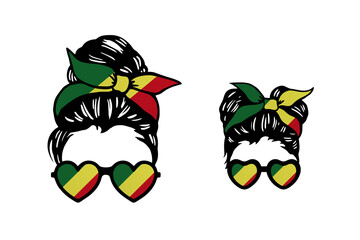 Family clip art in colors of national flag on white background. Congo