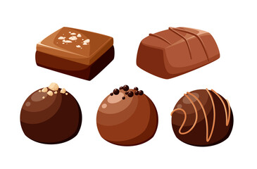 A set of chocolates on a white background. Cartoon design.
