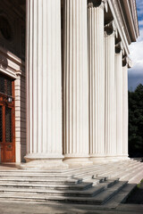 Old columns and architectural detail of marble steps 