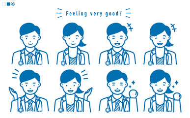 ポジティブな表情の医師の上半身 イラスト_青単色