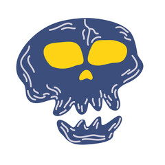 Skull cartoon style. Decor for Halloween Holiday Tattoos and stickers, T-shirt design. Vector hand draw illustration isolated on the white background.