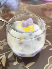 Thai dessert scooping bua loi taro corn,Include Clipping Path.