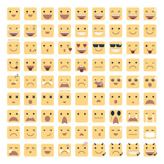 Cute yellow square emoticon set