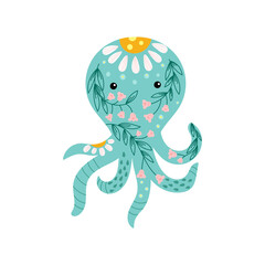 Cute octopus with floral pattern