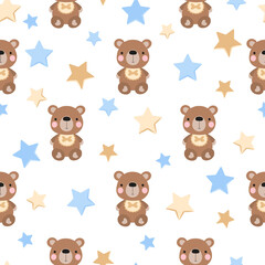 Baby bear vector seamless pattern