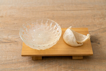 Edible bird's nest soup in glass bowl