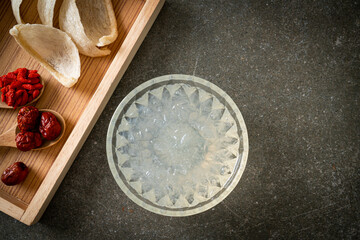 Edible bird's nest soup in glass bowl