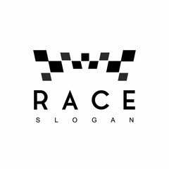 Race Logo Design Template With Black And White Flag Symbol