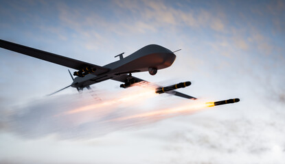 Military combat drone UAV launching missiles