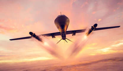 Military combat drone UAV launching missiles