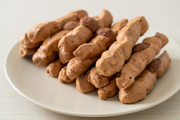 chocolate meringue stick on plate