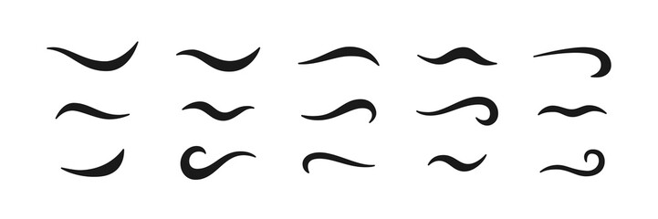Typographic swash and swoosh tails. Hand drawn lettering swoosh lines for baseball and football font. Retro underlines. Brush stroke. Text font tails. Vector illustration isolated on white background.