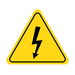 Electric shock danger icon. High voltage shock caution sign with electric lightning. Warning, danger, yellow triangle sign. Vector illustration.