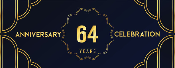64 years anniversary celebration design template Vector. Premium design for happy birthday, marriage, invitation card, banner, brochure, booklet, graduation, greetings card, poster.