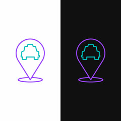 Line Map pointer with taxi icon isolated on white and black background. Location symbol. Colorful outline concept. Vector