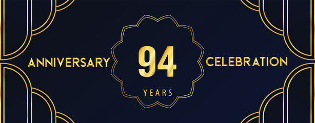 94 years anniversary celebration design template Vector. Premium design for happy birthday, marriage, invitation card, banner, brochure, booklet, graduation, greetings card, poster.