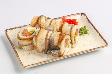 Japanese traditional roll with salmon and eel