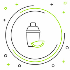 Line Cocktail shaker with lime icon isolated on white background. Colorful outline concept. Vector