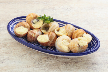 Delicous baked snail with butter - Escargot