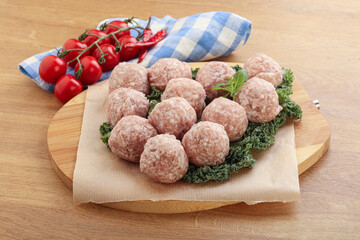 Raw pork meatball for cooking