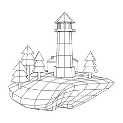 Lighthouse on rock stones island landscape