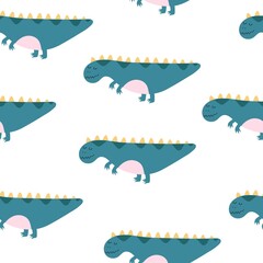 Obraz na płótnie Canvas seamless pattern with cartoon dinosaurs. Colorful vector flat style for kids. Animals. hand drawing. baby design for fabric, print, wrapper, textile