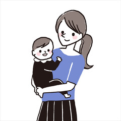 赤ちゃんを抱っこしているママのイラスト