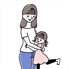 ぎゅっとハグしている女の子とママのイラスト