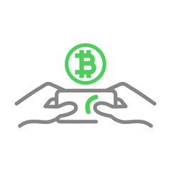 Icon hands playing app on bitcoin. Crypto game. Earnings on the Internet