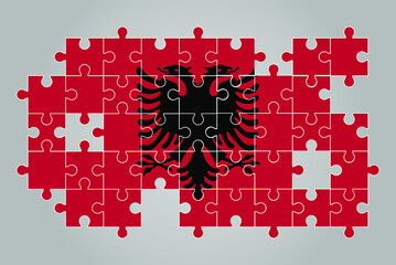 Albania flag shape of jigsaw puzzle vector, puzzle map, Albania flag for children