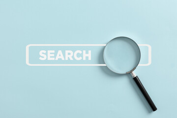 Magnifying glass with internet search bar browser.