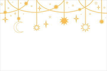 Template design for ramadan with stars, moon, and lantern on white background, copy space. Template ramadan kareem with lantern. Vector illustration