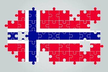 Norway flag shape of jigsaw puzzle vector, puzzle map, Norway flag for children