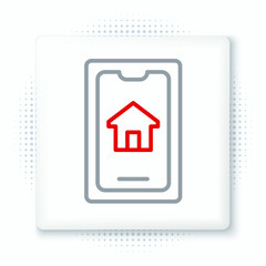Line Online real estate house on smartphone icon isolated on white background. Home loan concept, rent, buy, buying a property. Colorful outline concept. Vector