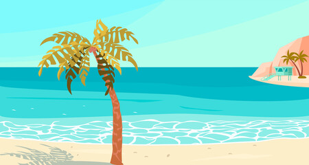 Fototapeta na wymiar Horizontal banner of abstract seascape with palm tree
