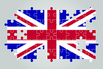 United Kingdom flag shape of jigsaw puzzle vector, puzzle map, United Kingdom flag for children