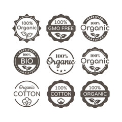 Obraz premium Bio organic cotton vector label set. Seal stamp badge labels.