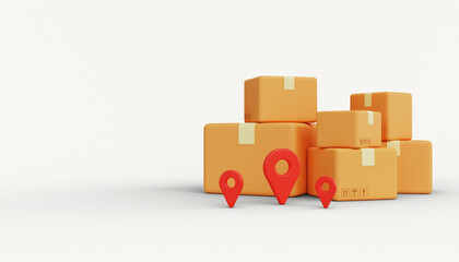 Delivery service. Cardboard boxes with pins. 3d render