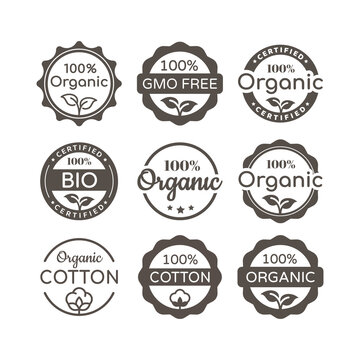 Bio organic cotton vector label set. Seal stamp badge labels.
